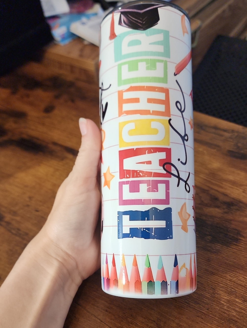Teacher Life Colorful Pencil Tumbler 304 Food Grade Insulated Stainless Steel.